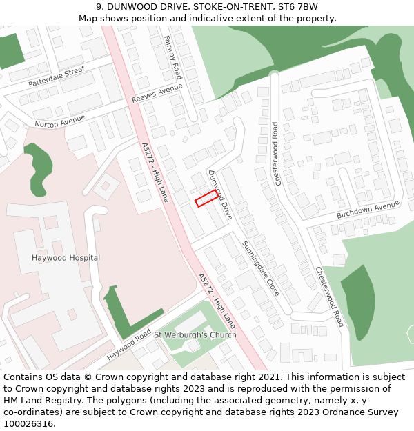9, DUNWOOD DRIVE, STOKE-ON-TRENT, ST6 7BW: Location map and indicative extent of plot