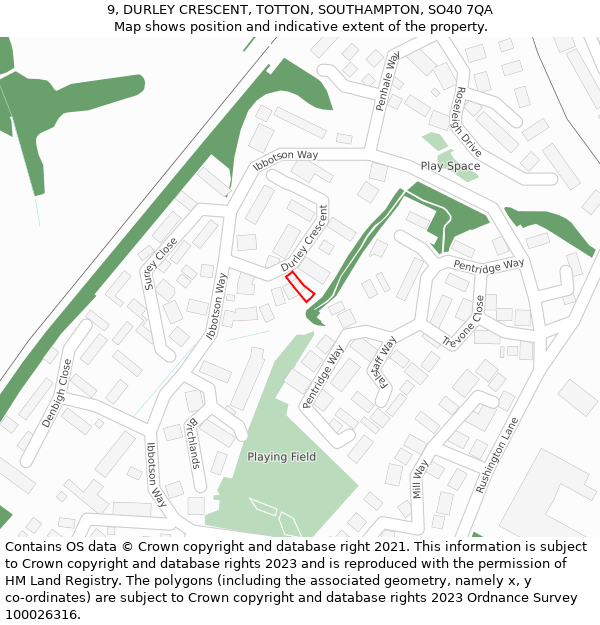 9, DURLEY CRESCENT, TOTTON, SOUTHAMPTON, SO40 7QA: Location map and indicative extent of plot