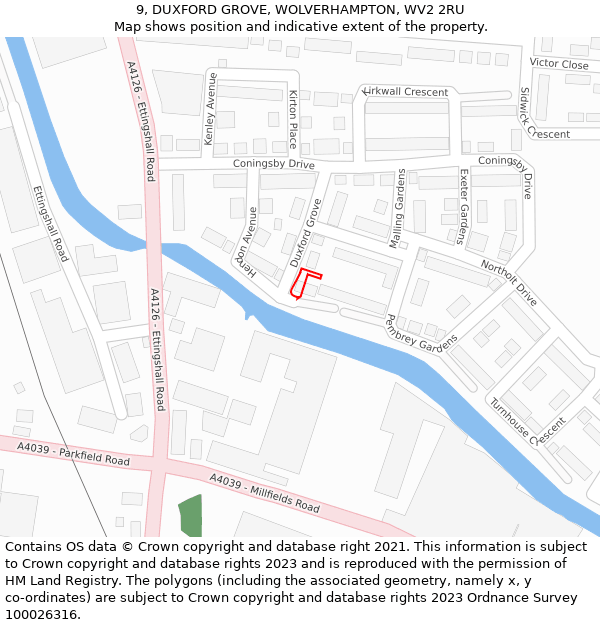 9, DUXFORD GROVE, WOLVERHAMPTON, WV2 2RU: Location map and indicative extent of plot