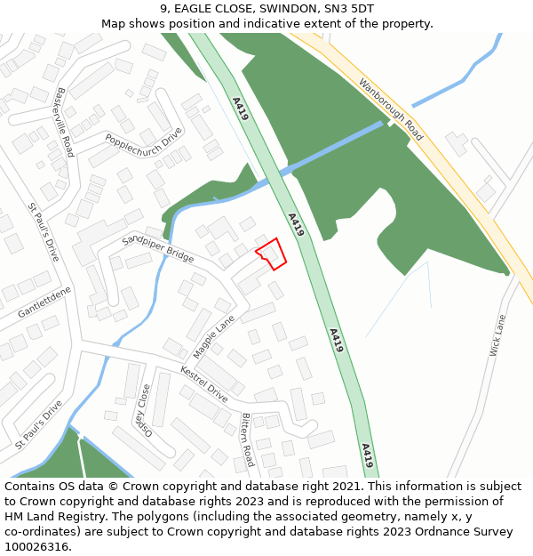 9, EAGLE CLOSE, SWINDON, SN3 5DT: Location map and indicative extent of plot