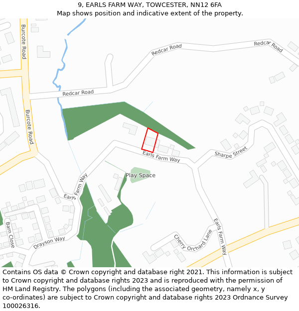 9, EARLS FARM WAY, TOWCESTER, NN12 6FA: Location map and indicative extent of plot