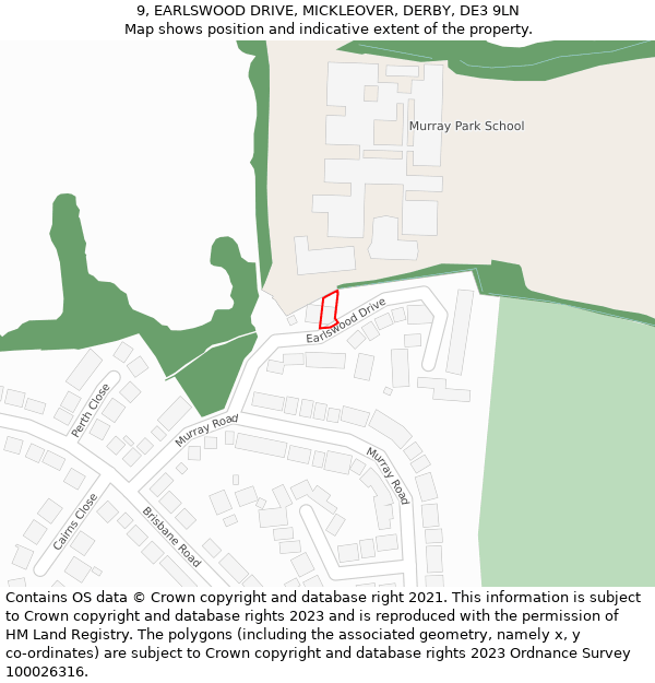 9, EARLSWOOD DRIVE, MICKLEOVER, DERBY, DE3 9LN: Location map and indicative extent of plot