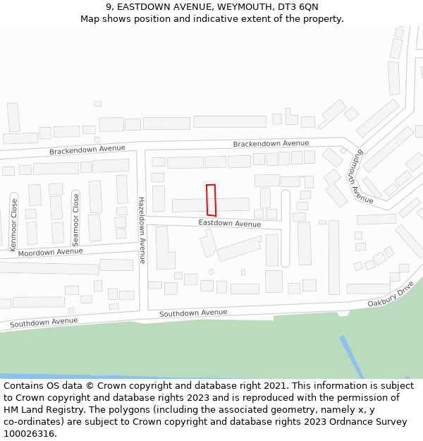 9, EASTDOWN AVENUE, WEYMOUTH, DT3 6QN: Location map and indicative extent of plot