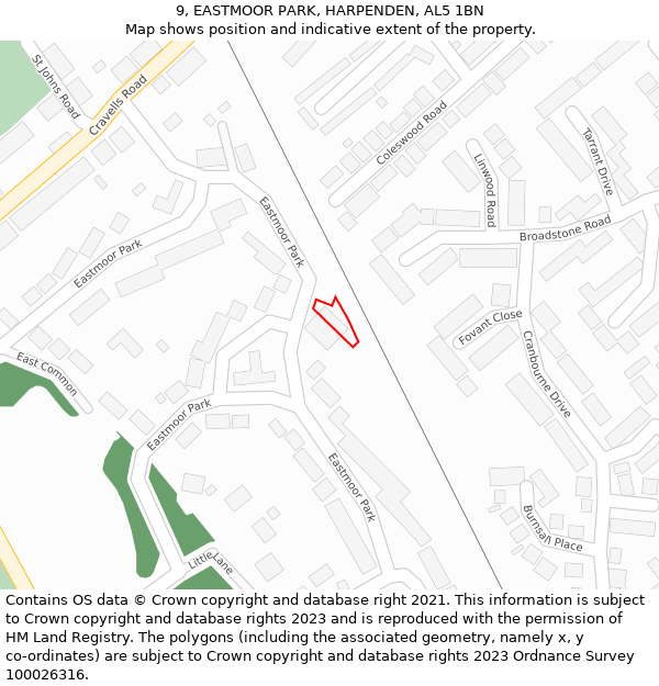 9, EASTMOOR PARK, HARPENDEN, AL5 1BN: Location map and indicative extent of plot