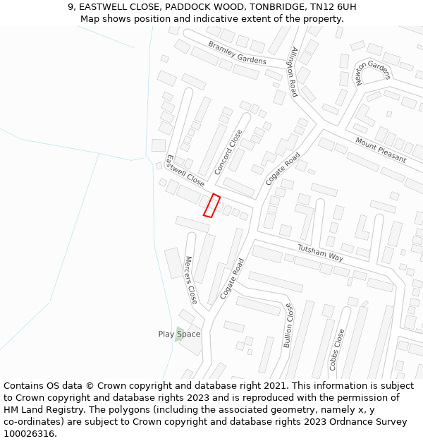 9, EASTWELL CLOSE, PADDOCK WOOD, TONBRIDGE, TN12 6UH: Location map and indicative extent of plot