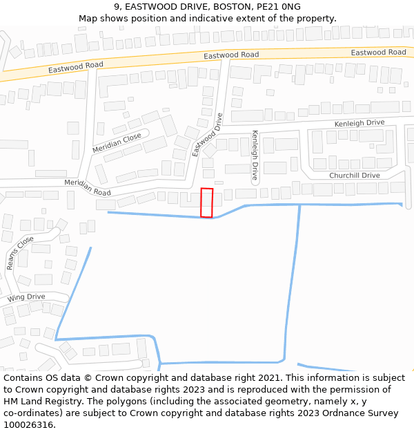 9, EASTWOOD DRIVE, BOSTON, PE21 0NG: Location map and indicative extent of plot