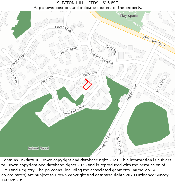 9, EATON HILL, LEEDS, LS16 6SE: Location map and indicative extent of plot