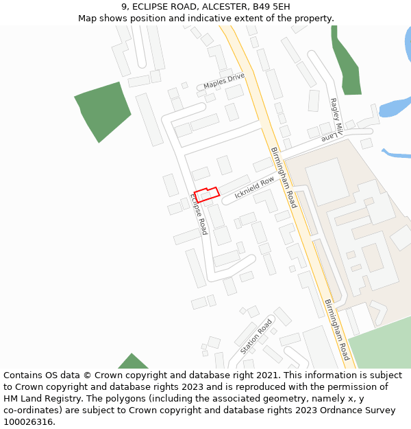 9, ECLIPSE ROAD, ALCESTER, B49 5EH: Location map and indicative extent of plot