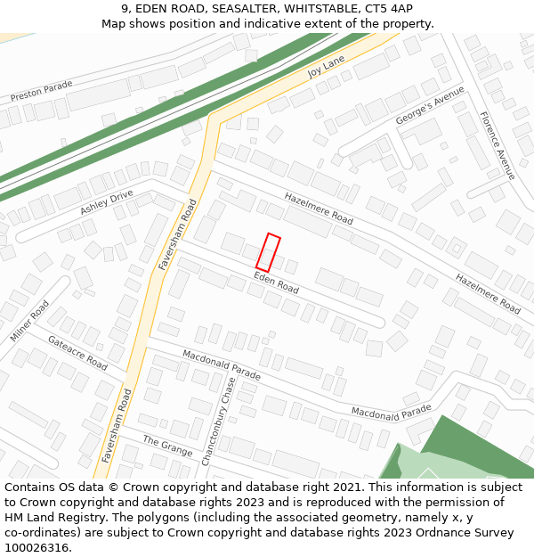 9, EDEN ROAD, SEASALTER, WHITSTABLE, CT5 4AP: Location map and indicative extent of plot