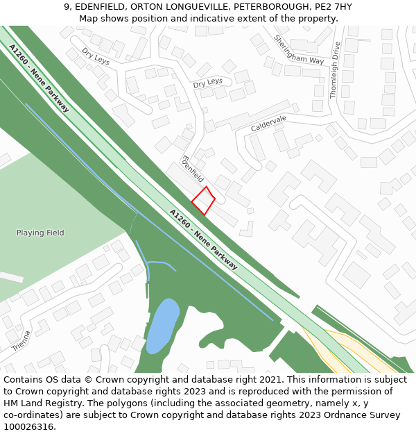 9, EDENFIELD, ORTON LONGUEVILLE, PETERBOROUGH, PE2 7HY: Location map and indicative extent of plot