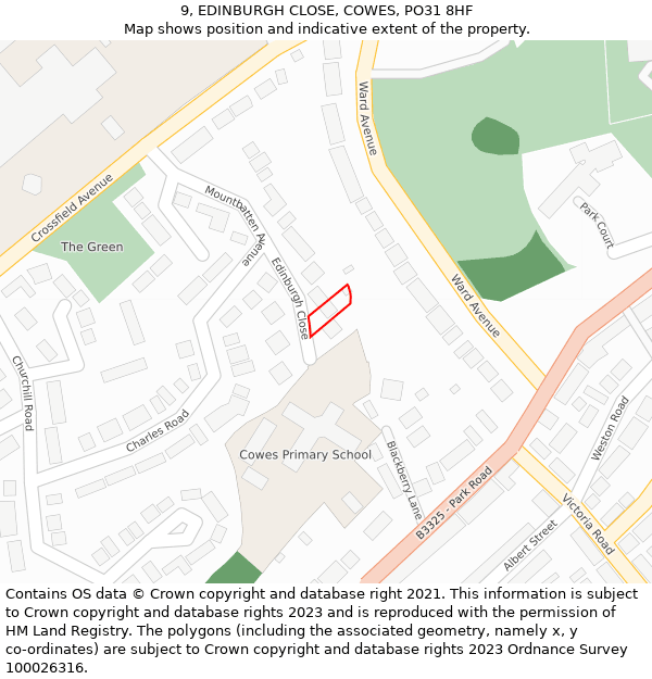 9, EDINBURGH CLOSE, COWES, PO31 8HF: Location map and indicative extent of plot