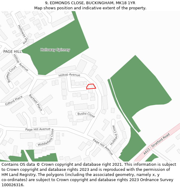 9, EDMONDS CLOSE, BUCKINGHAM, MK18 1YR: Location map and indicative extent of plot