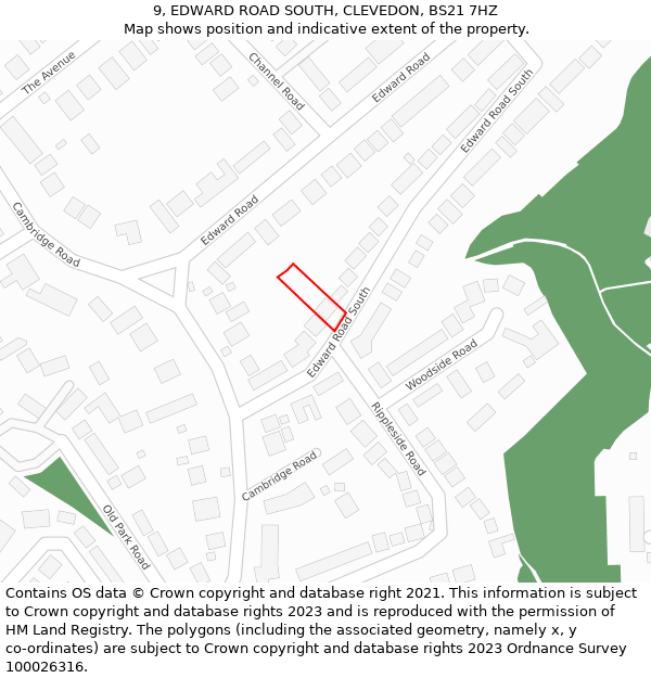 9, EDWARD ROAD SOUTH, CLEVEDON, BS21 7HZ: Location map and indicative extent of plot