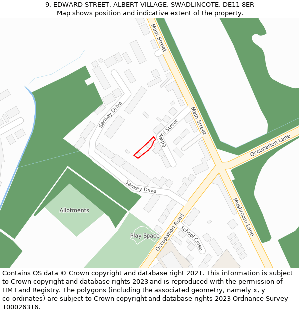 9, EDWARD STREET, ALBERT VILLAGE, SWADLINCOTE, DE11 8ER: Location map and indicative extent of plot