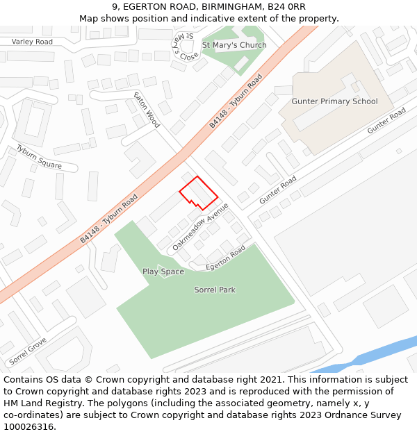 9, EGERTON ROAD, BIRMINGHAM, B24 0RR: Location map and indicative extent of plot