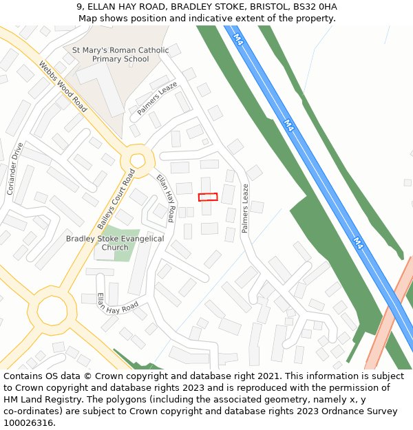 9, ELLAN HAY ROAD, BRADLEY STOKE, BRISTOL, BS32 0HA: Location map and indicative extent of plot