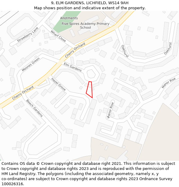 9, ELM GARDENS, LICHFIELD, WS14 9AH: Location map and indicative extent of plot