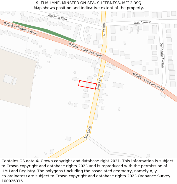 9, ELM LANE, MINSTER ON SEA, SHEERNESS, ME12 3SQ: Location map and indicative extent of plot