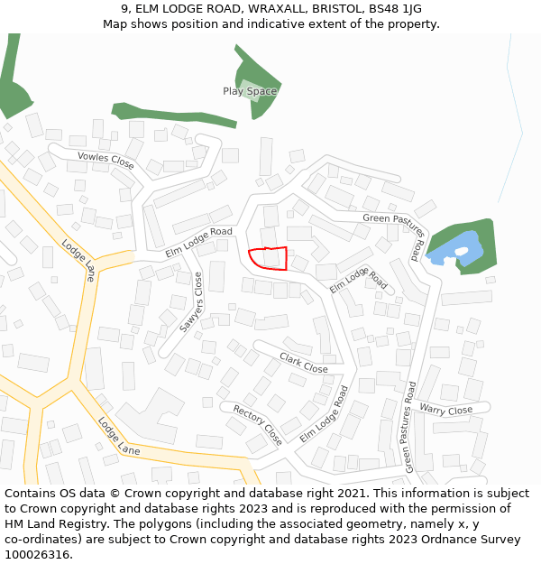 9, ELM LODGE ROAD, WRAXALL, BRISTOL, BS48 1JG: Location map and indicative extent of plot
