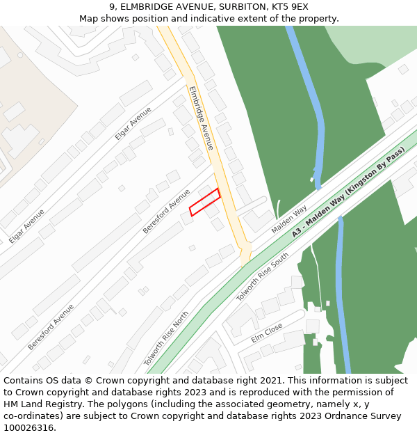 9, ELMBRIDGE AVENUE, SURBITON, KT5 9EX: Location map and indicative extent of plot