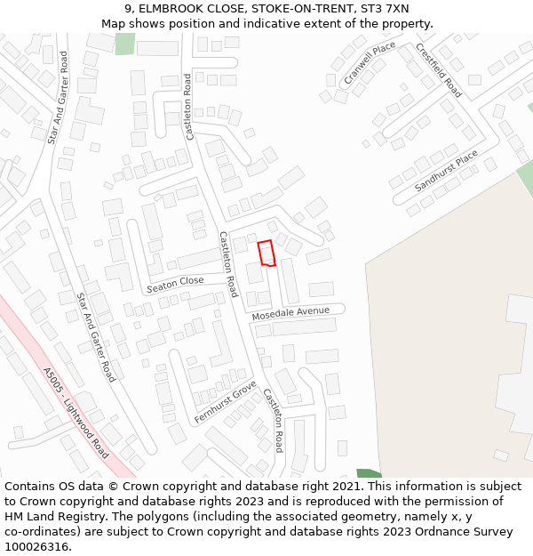 9, ELMBROOK CLOSE, STOKE-ON-TRENT, ST3 7XN: Location map and indicative extent of plot