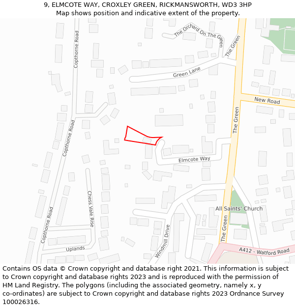 9, ELMCOTE WAY, CROXLEY GREEN, RICKMANSWORTH, WD3 3HP: Location map and indicative extent of plot