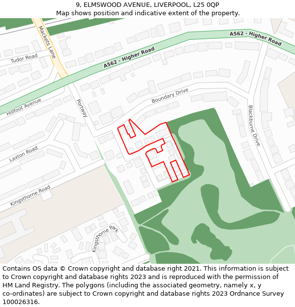 9, ELMSWOOD AVENUE, LIVERPOOL, L25 0QP: Location map and indicative extent of plot