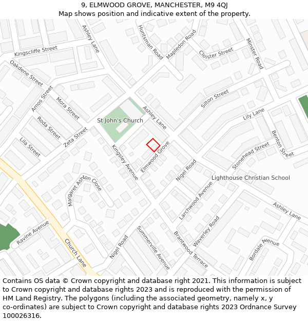 9, ELMWOOD GROVE, MANCHESTER, M9 4QJ: Location map and indicative extent of plot