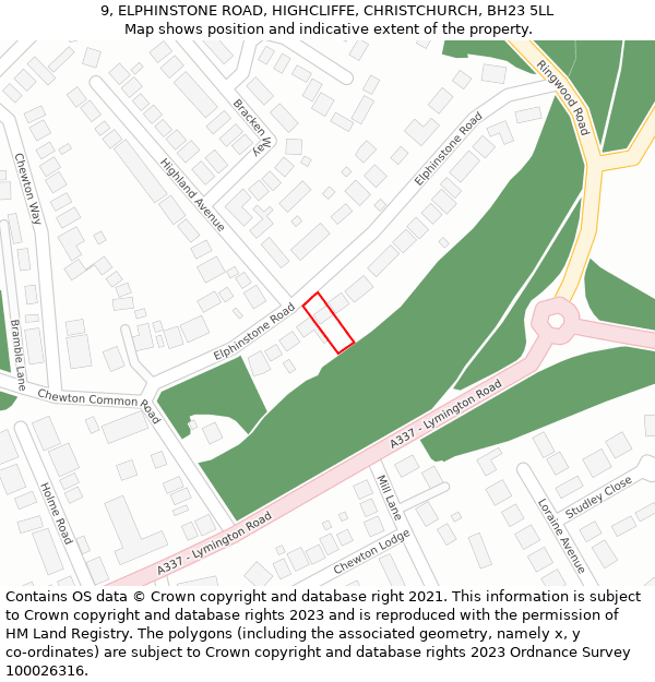 9, ELPHINSTONE ROAD, HIGHCLIFFE, CHRISTCHURCH, BH23 5LL: Location map and indicative extent of plot