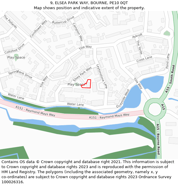 9, ELSEA PARK WAY, BOURNE, PE10 0QT: Location map and indicative extent of plot