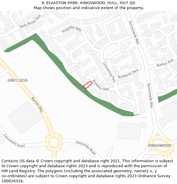 9, ELVASTON PARK, KINGSWOOD, HULL, HU7 3JX: Location map and indicative extent of plot