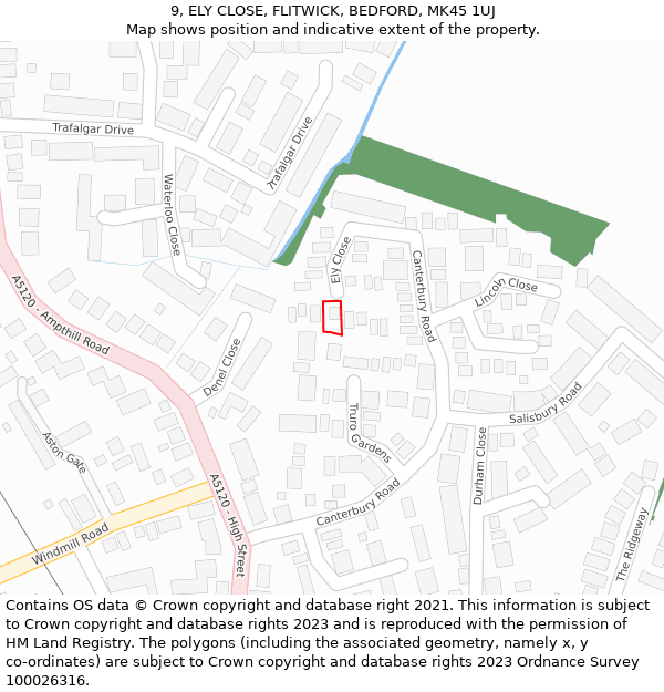 9, ELY CLOSE, FLITWICK, BEDFORD, MK45 1UJ: Location map and indicative extent of plot