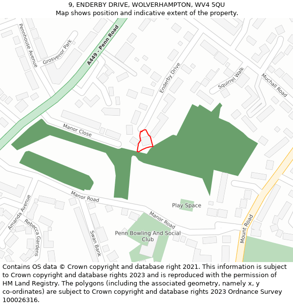 9, ENDERBY DRIVE, WOLVERHAMPTON, WV4 5QU: Location map and indicative extent of plot