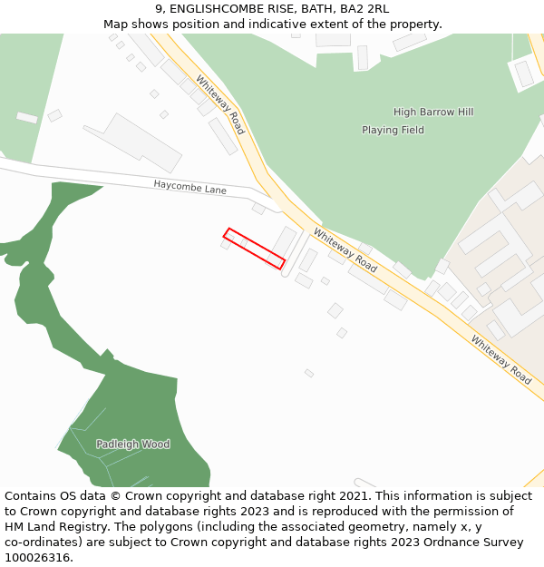 9, ENGLISHCOMBE RISE, BATH, BA2 2RL: Location map and indicative extent of plot
