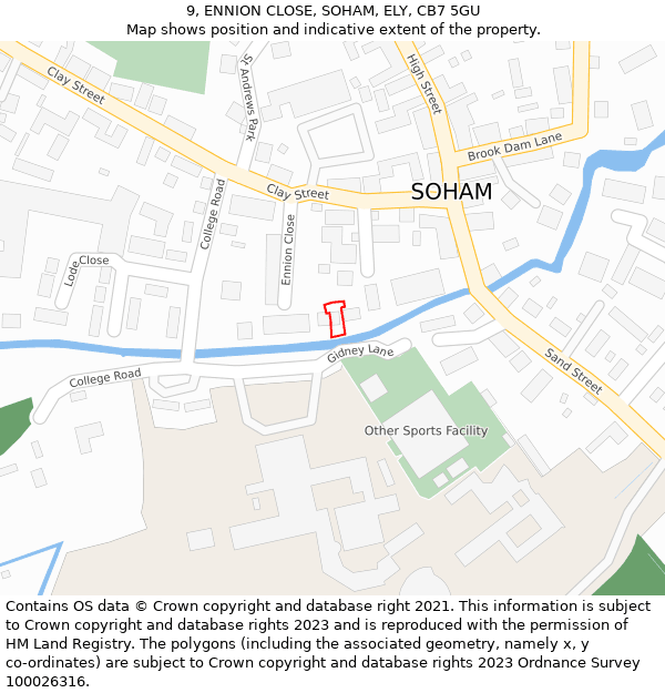 9, ENNION CLOSE, SOHAM, ELY, CB7 5GU: Location map and indicative extent of plot