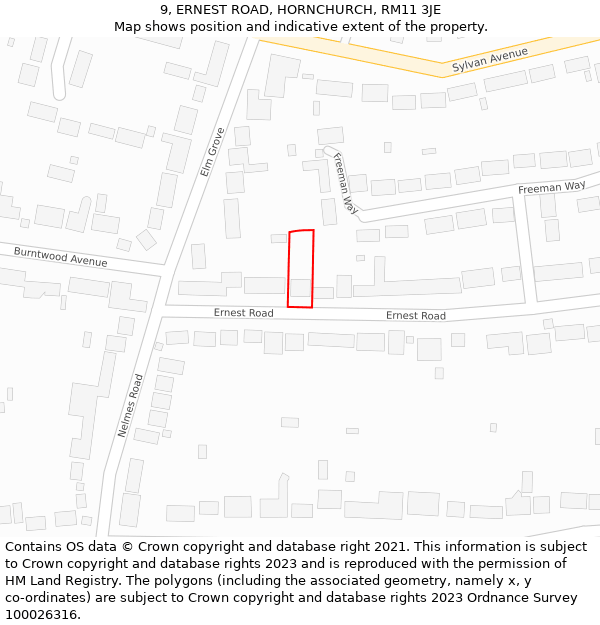 9, ERNEST ROAD, HORNCHURCH, RM11 3JE: Location map and indicative extent of plot