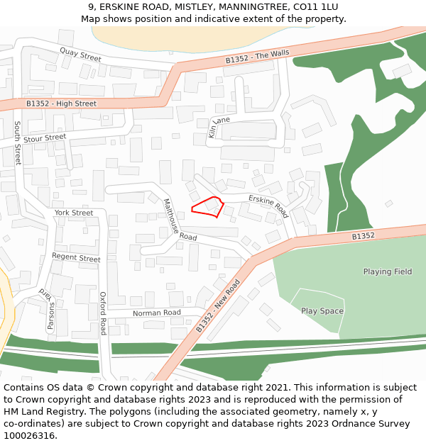 9, ERSKINE ROAD, MISTLEY, MANNINGTREE, CO11 1LU: Location map and indicative extent of plot