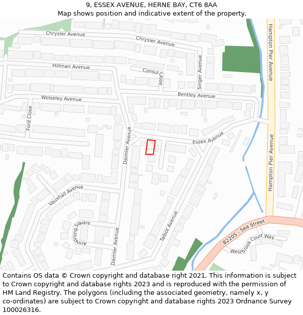 9, ESSEX AVENUE, HERNE BAY, CT6 8AA: Location map and indicative extent of plot