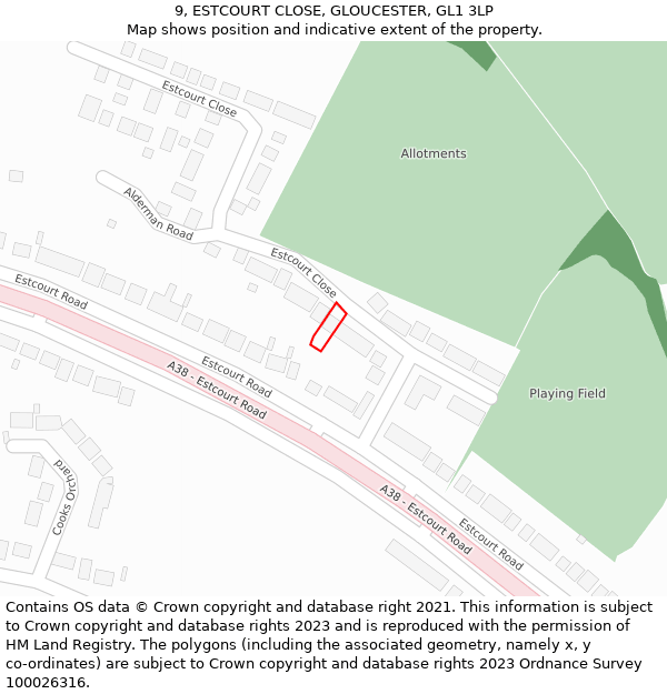 9, ESTCOURT CLOSE, GLOUCESTER, GL1 3LP: Location map and indicative extent of plot