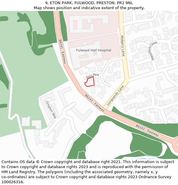 9, ETON PARK, FULWOOD, PRESTON, PR2 9NL: Location map and indicative extent of plot