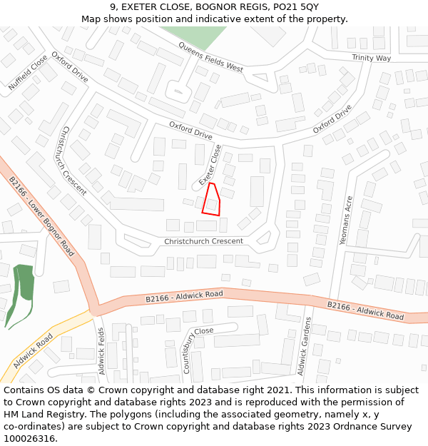 9, EXETER CLOSE, BOGNOR REGIS, PO21 5QY: Location map and indicative extent of plot