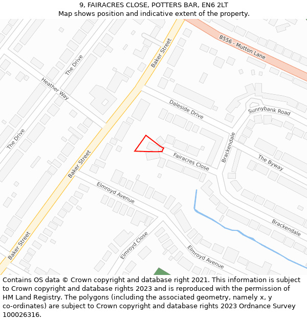 9, FAIRACRES CLOSE, POTTERS BAR, EN6 2LT: Location map and indicative extent of plot