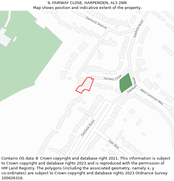 9, FAIRWAY CLOSE, HARPENDEN, AL5 2NN: Location map and indicative extent of plot