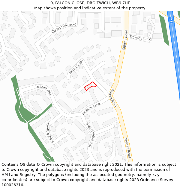 9, FALCON CLOSE, DROITWICH, WR9 7HF: Location map and indicative extent of plot