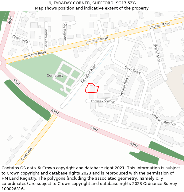 9, FARADAY CORNER, SHEFFORD, SG17 5ZG: Location map and indicative extent of plot