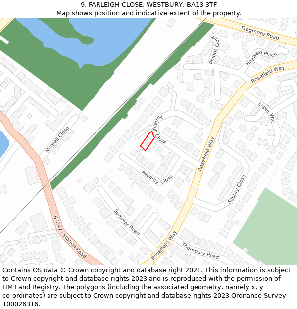 9, FARLEIGH CLOSE, WESTBURY, BA13 3TF: Location map and indicative extent of plot