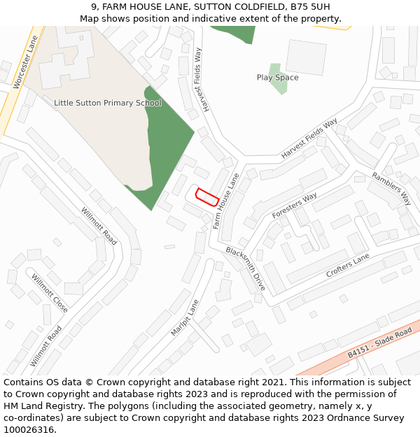 9, FARM HOUSE LANE, SUTTON COLDFIELD, B75 5UH: Location map and indicative extent of plot
