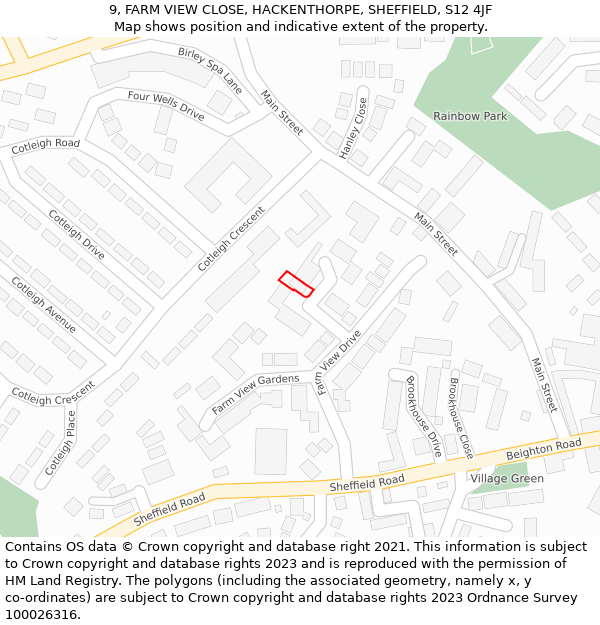 9, FARM VIEW CLOSE, HACKENTHORPE, SHEFFIELD, S12 4JF: Location map and indicative extent of plot