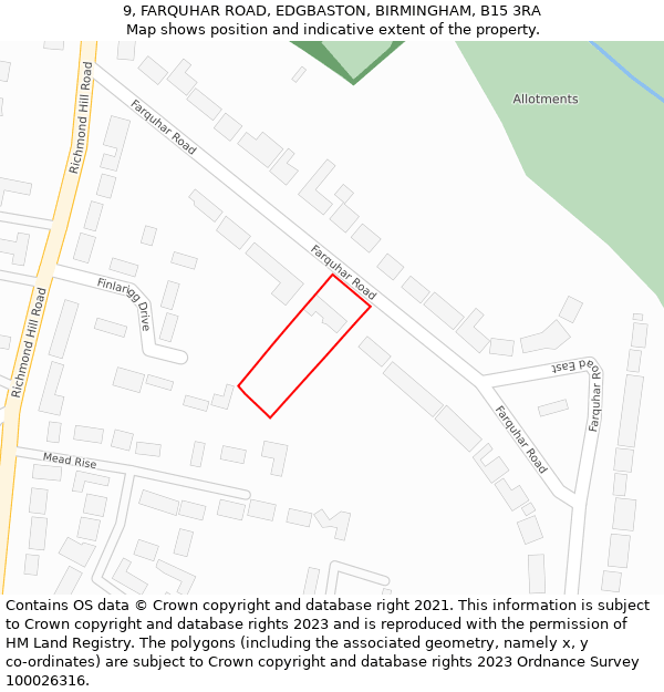 9, FARQUHAR ROAD, EDGBASTON, BIRMINGHAM, B15 3RA: Location map and indicative extent of plot