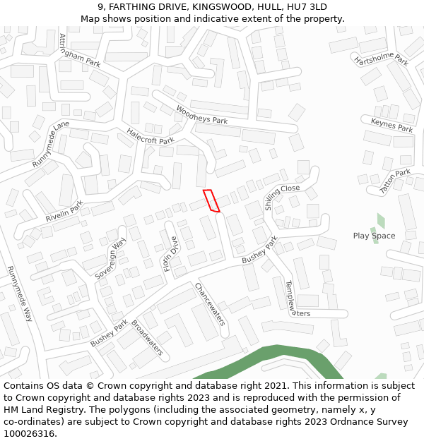 9, FARTHING DRIVE, KINGSWOOD, HULL, HU7 3LD: Location map and indicative extent of plot